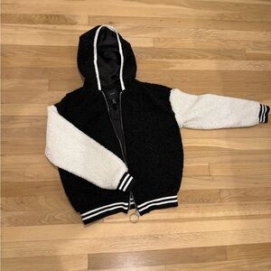 Forever 21 Black and White Faux Teddy Fur Zip-up Hoodie